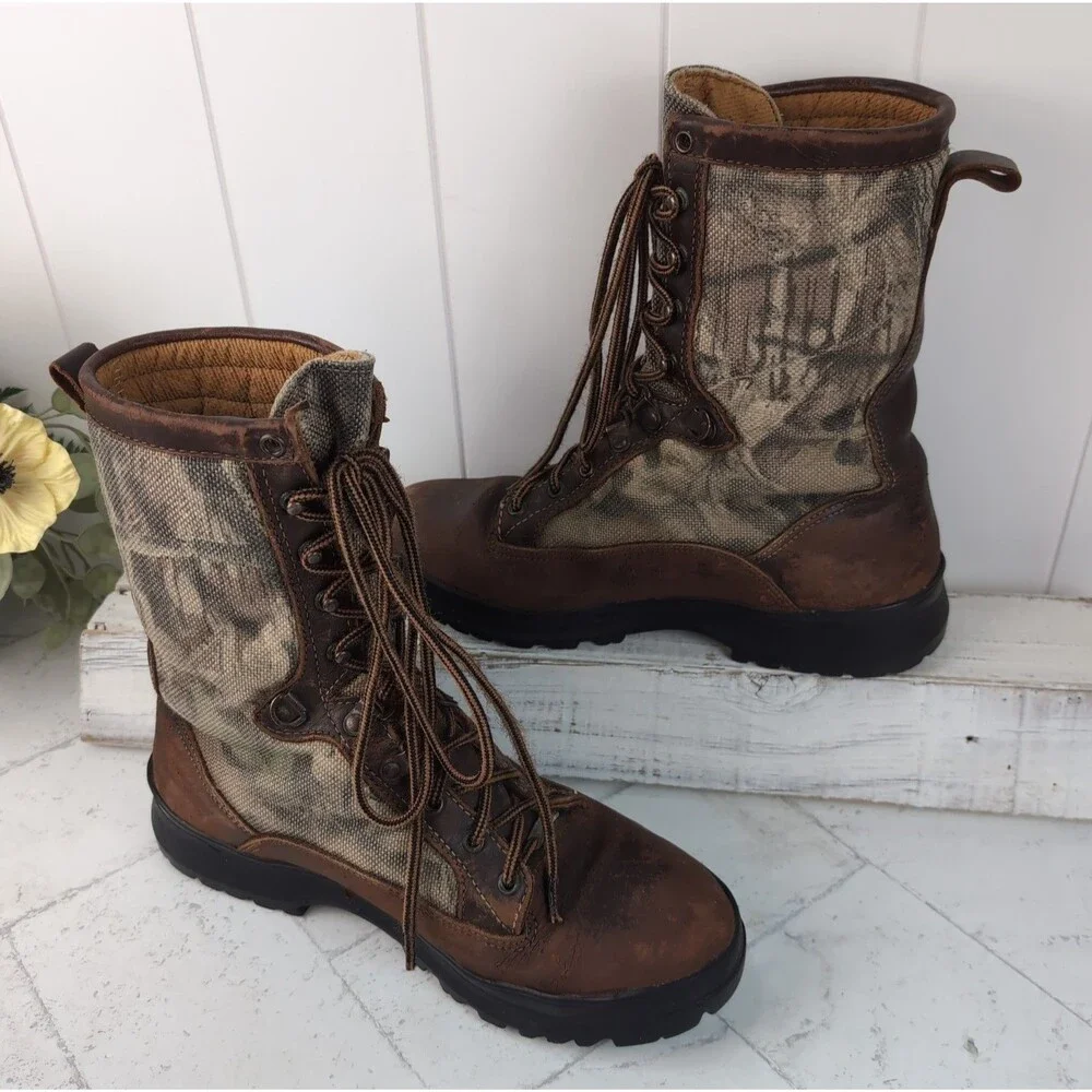 Vintage DANNER  Size 10 D  Camo Brown Hunting Field Boots Gore-Tex Vibram